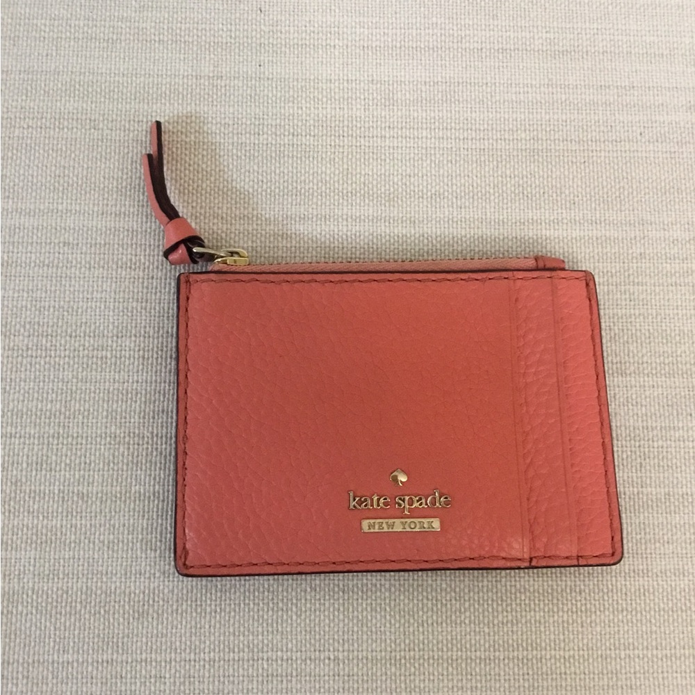 kate spade Madison Small Slim Card Holder Coral with gold logo